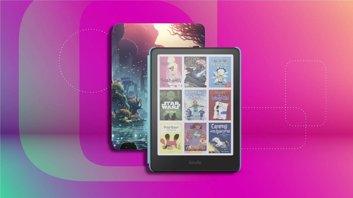 Kindle Colorsoft Kids on a CNET background