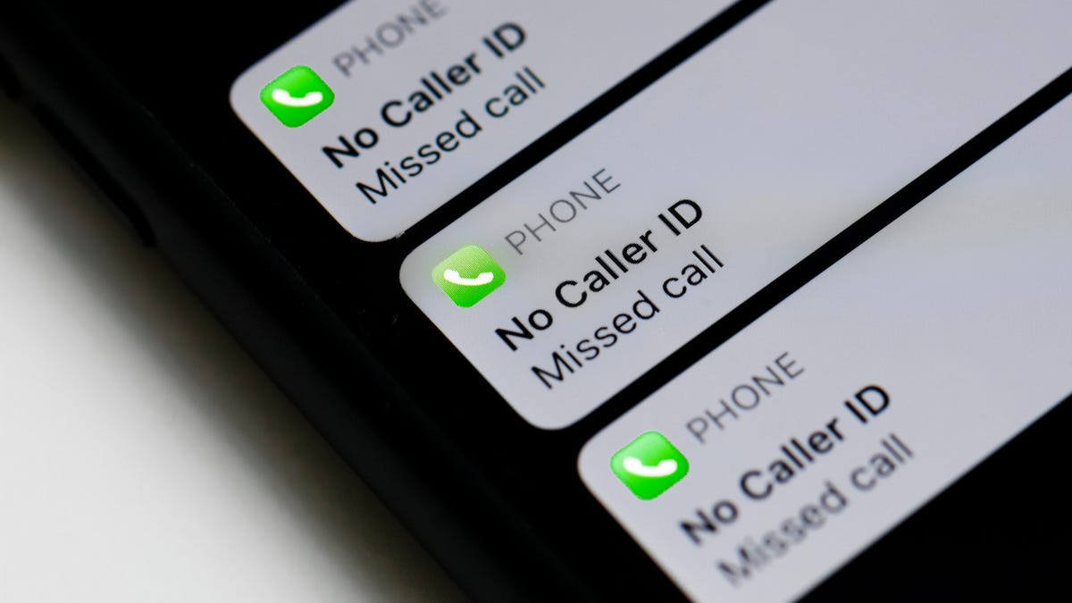 Smartphone screen showing missed calls from "No Caller ID" numbers.