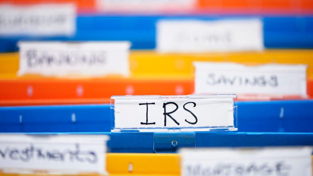 Blue folder labeled IRS