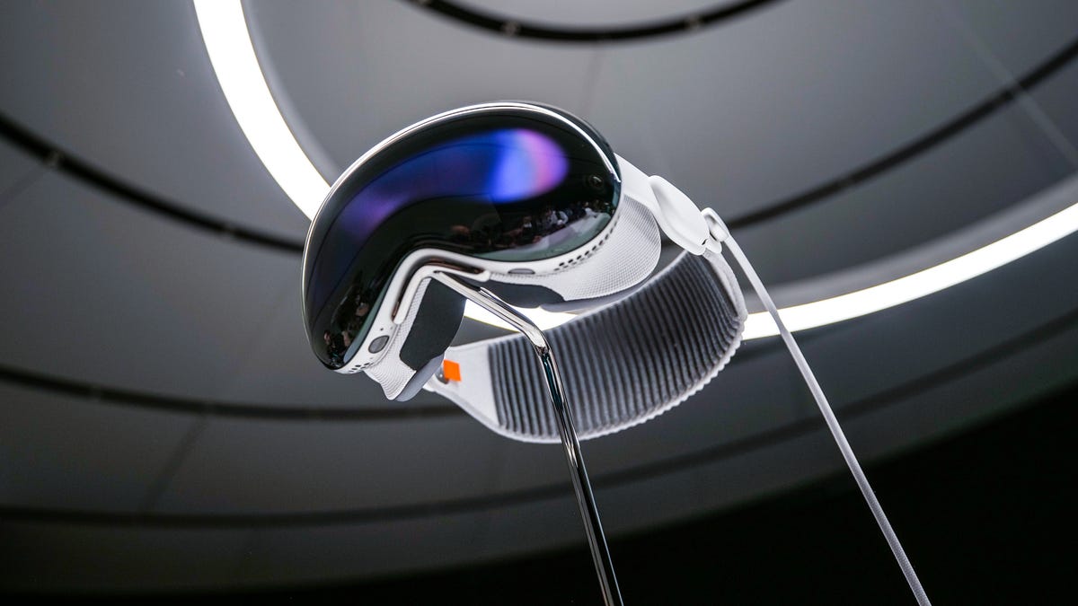 Apple Vision Pro on display during WWDC at Apple headquarters in Cupertino, California