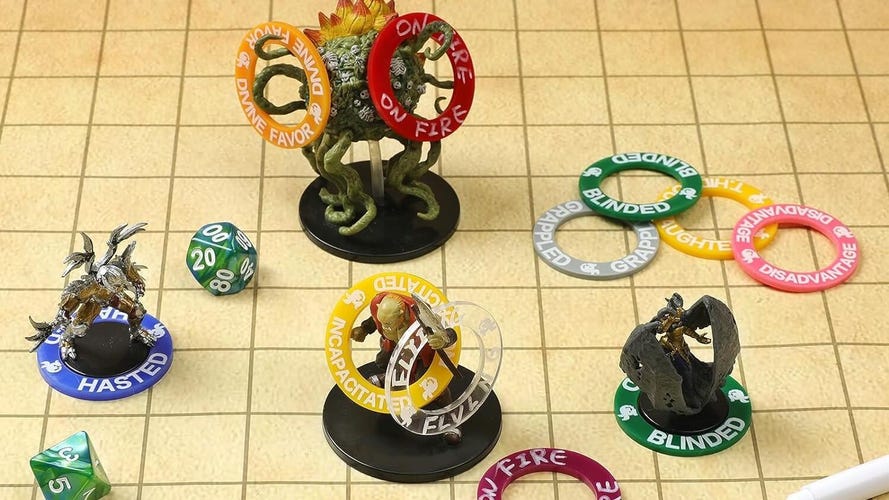 Small miniatures surrounded by bright colored condition rings