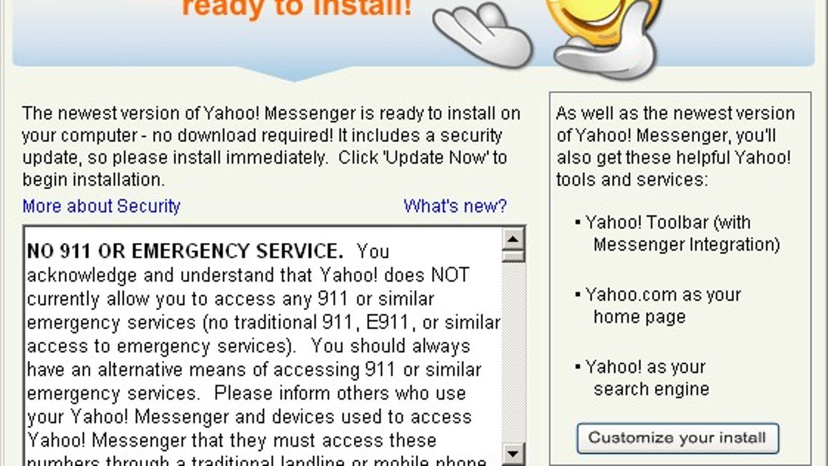 Yahoo Messenger 8.1's update window