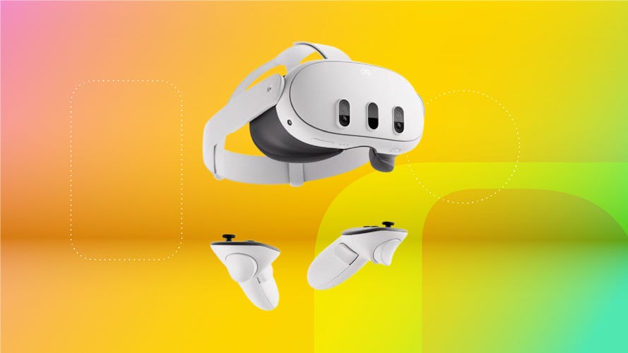 Meta Quest 3 on yellow CNET background