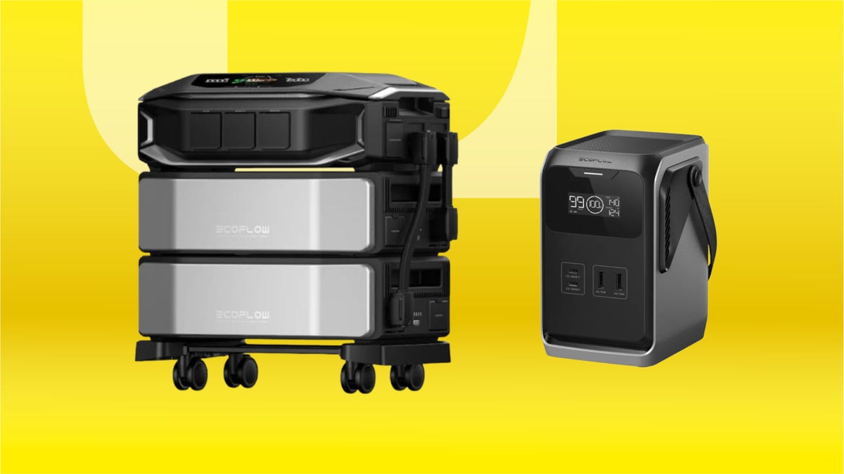 Steel and black power station against a yellow CNET background.