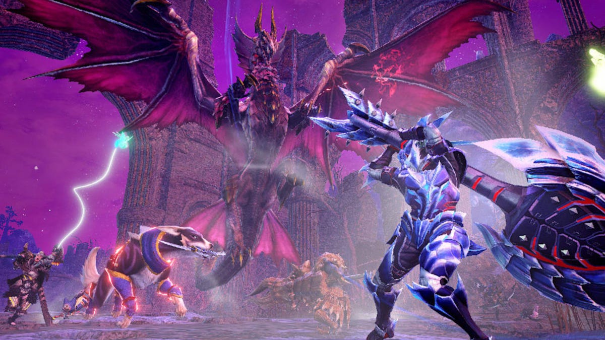 Hunters battling against a dragon.