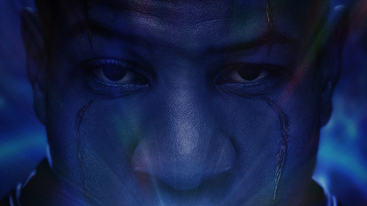 Kang gazes directly at the camera in Ant-Man and the Wasp: Quantumania