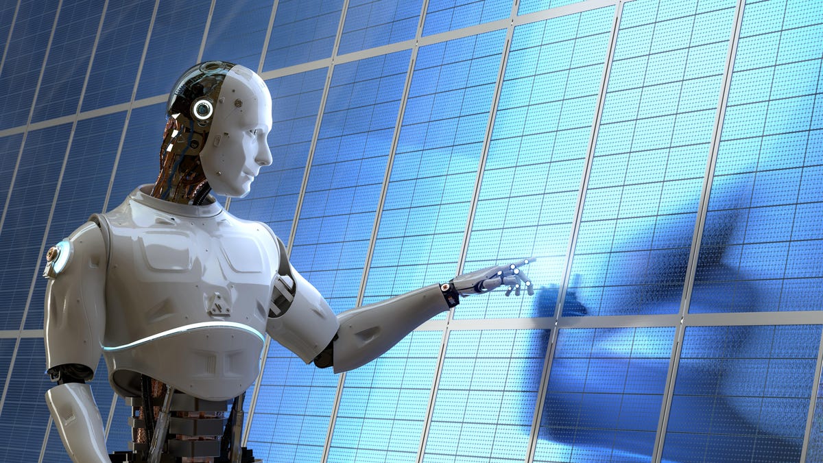 A robot working with solar panels