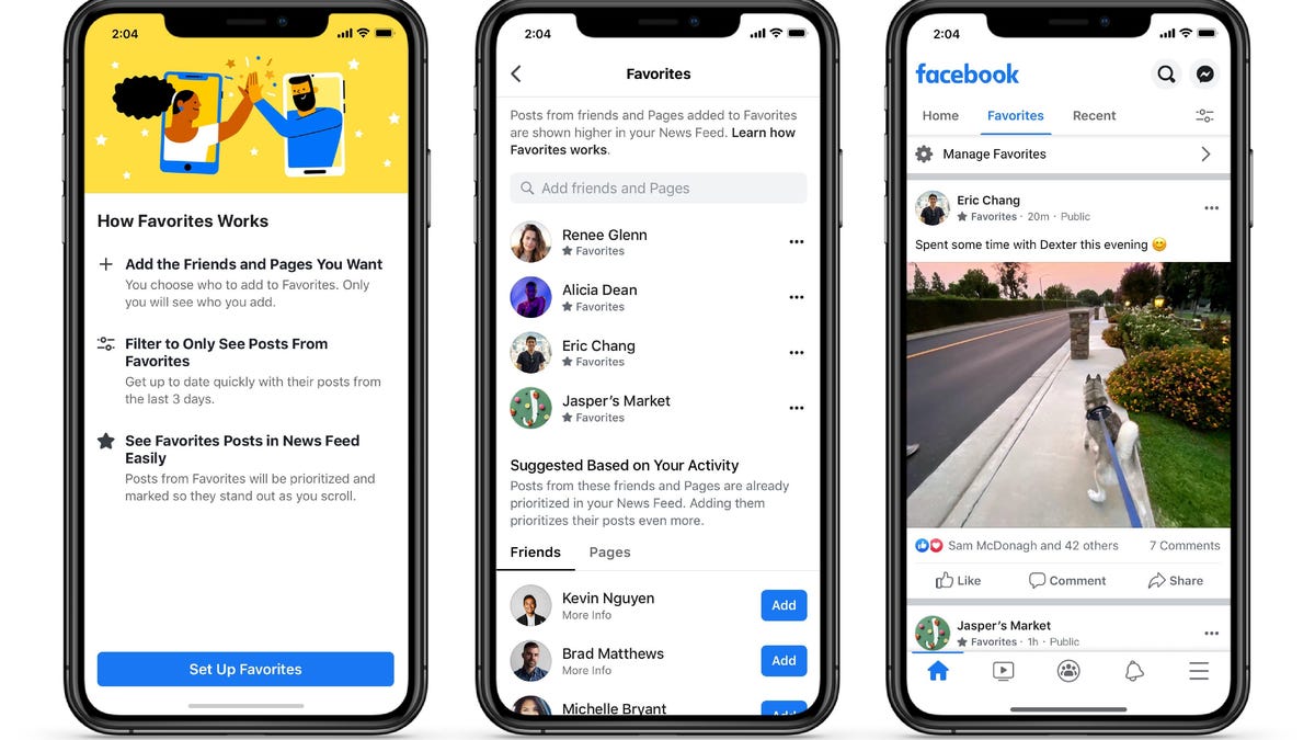 Phone screens showing Facebook news feeds.