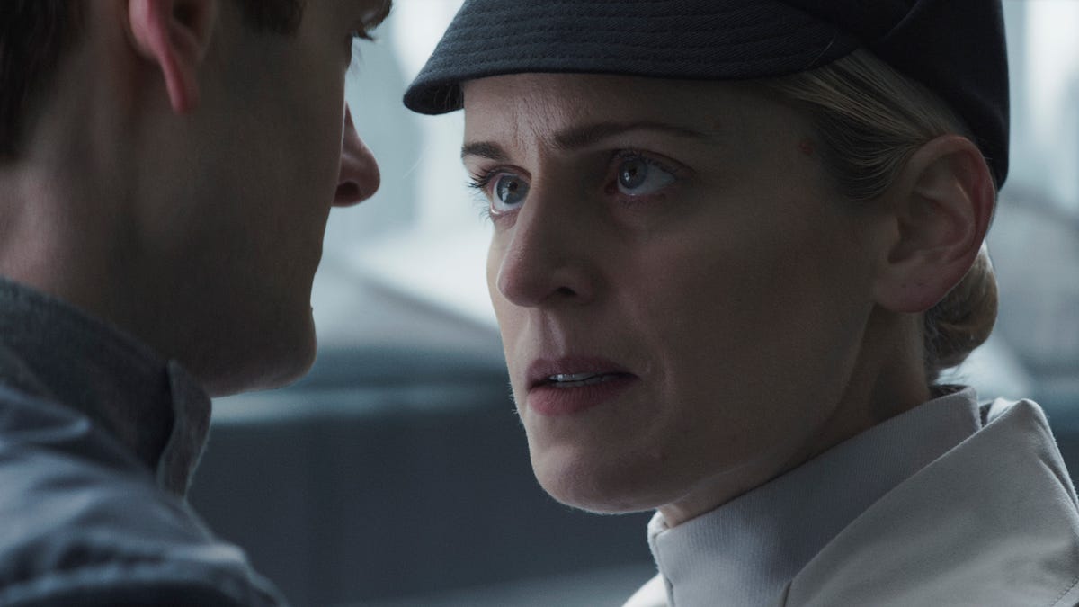 Dedra Meero gives Syril Karn a look of disgust in Andor