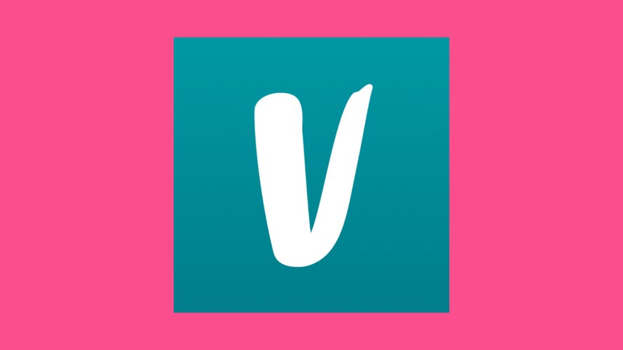 blue vinted logo on pink background