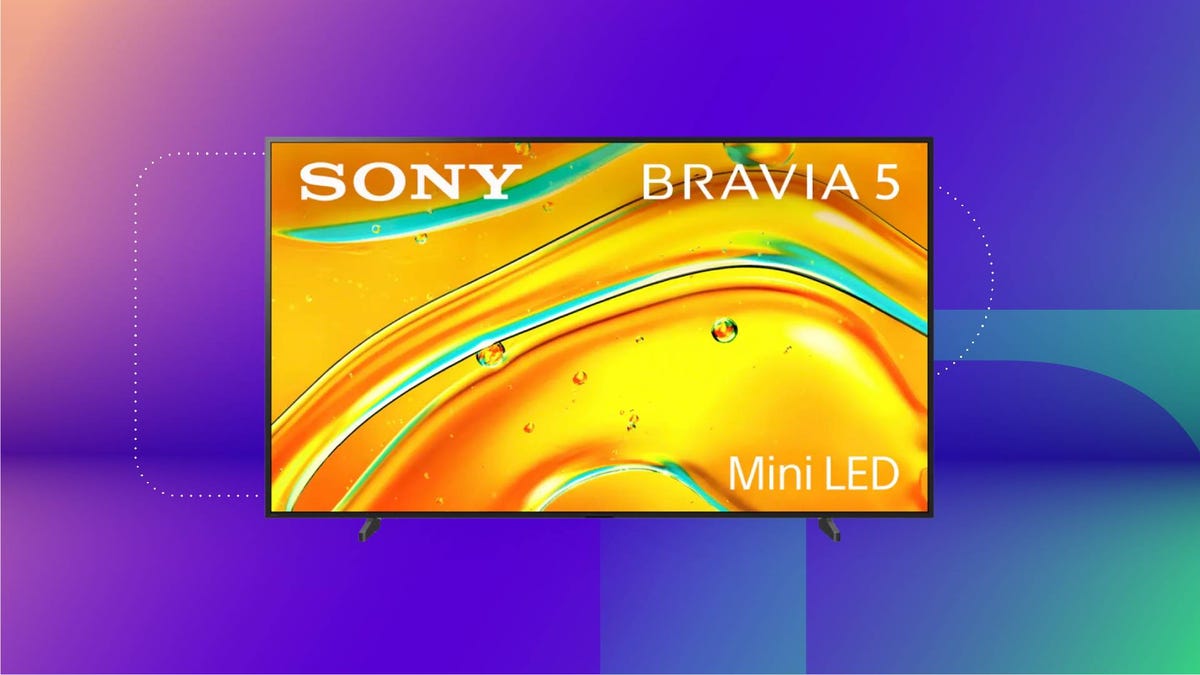 A Sony TV against a purple gradient CNET background.