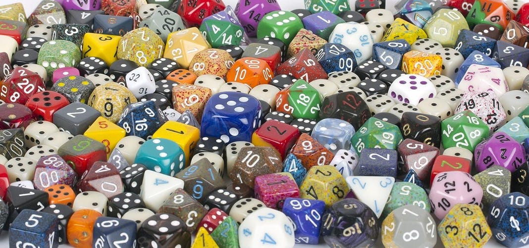 An entire image filled with multicolored dice