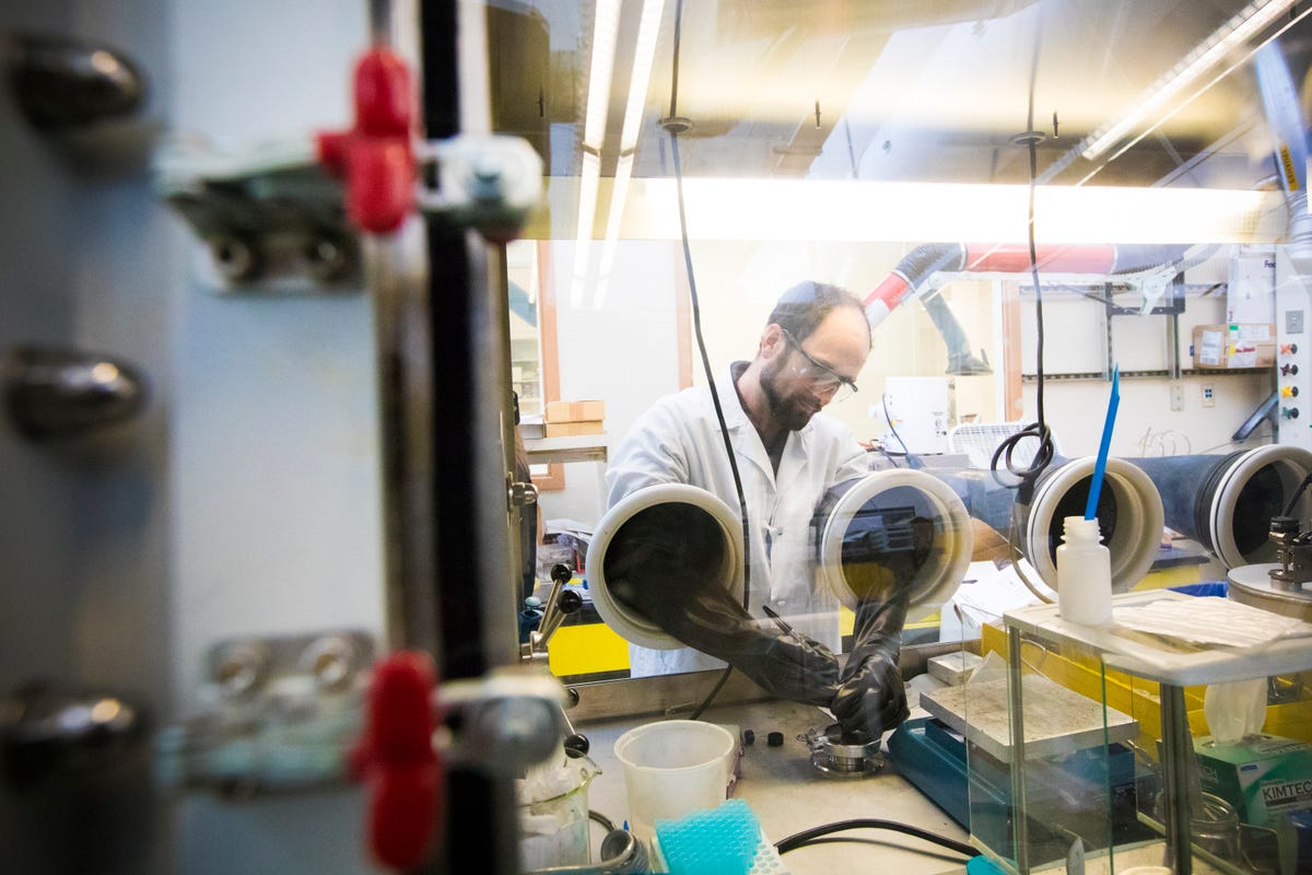 ​Glove boxes let researchers work on materials that need to be isolated from ordinary air's reactive oxygen gas.