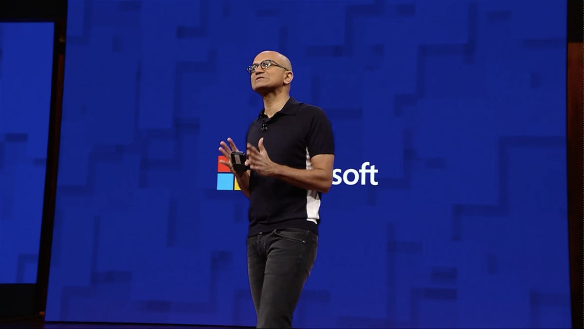 Microsoft CEO Satya Nadella on stage at last year's Build conference.