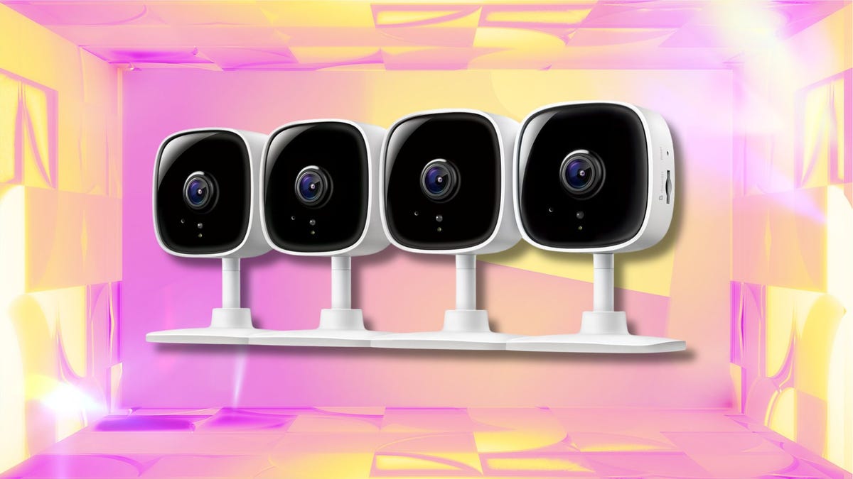 TP-Link Tapo security camera on yellow/orange CNET background