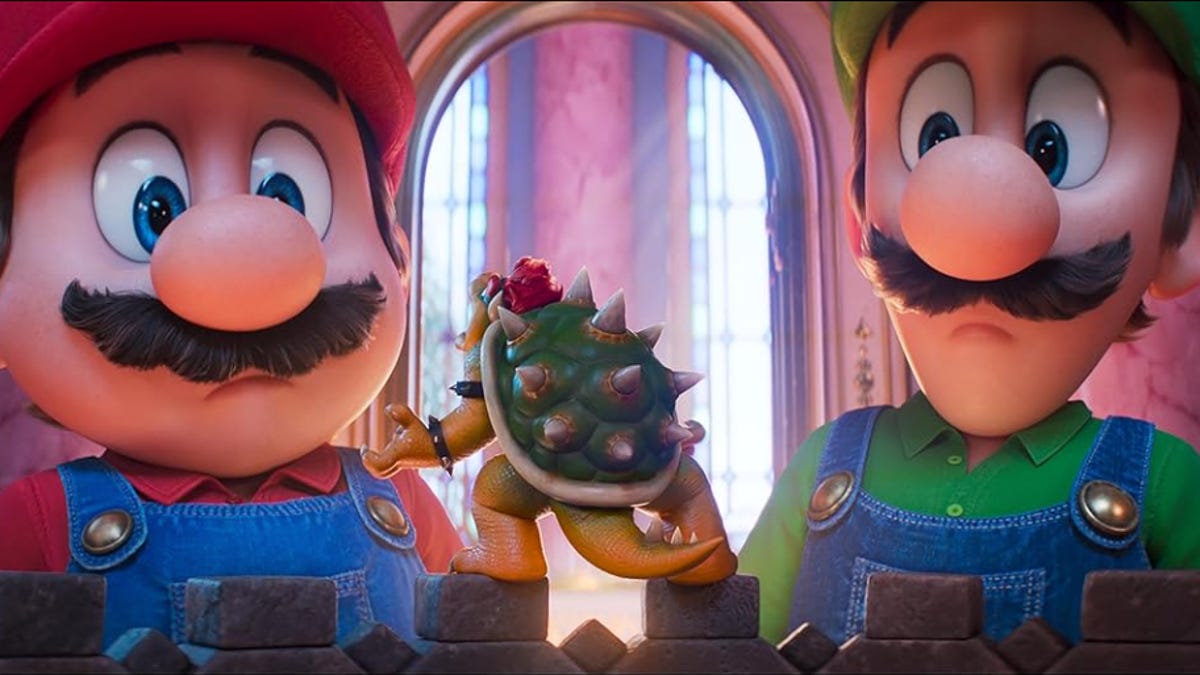 mario and luigi look at a tiny brwoser who is yelling