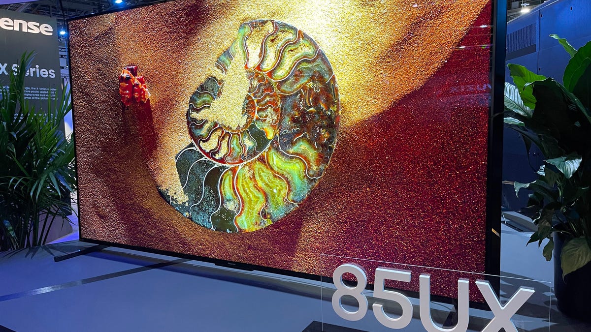 The Hisense 85UX TV in the booth.