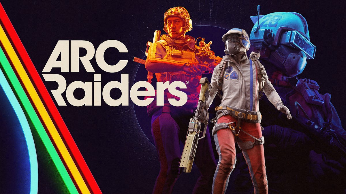 Three raiders stand next to the ARC Raiders title card.