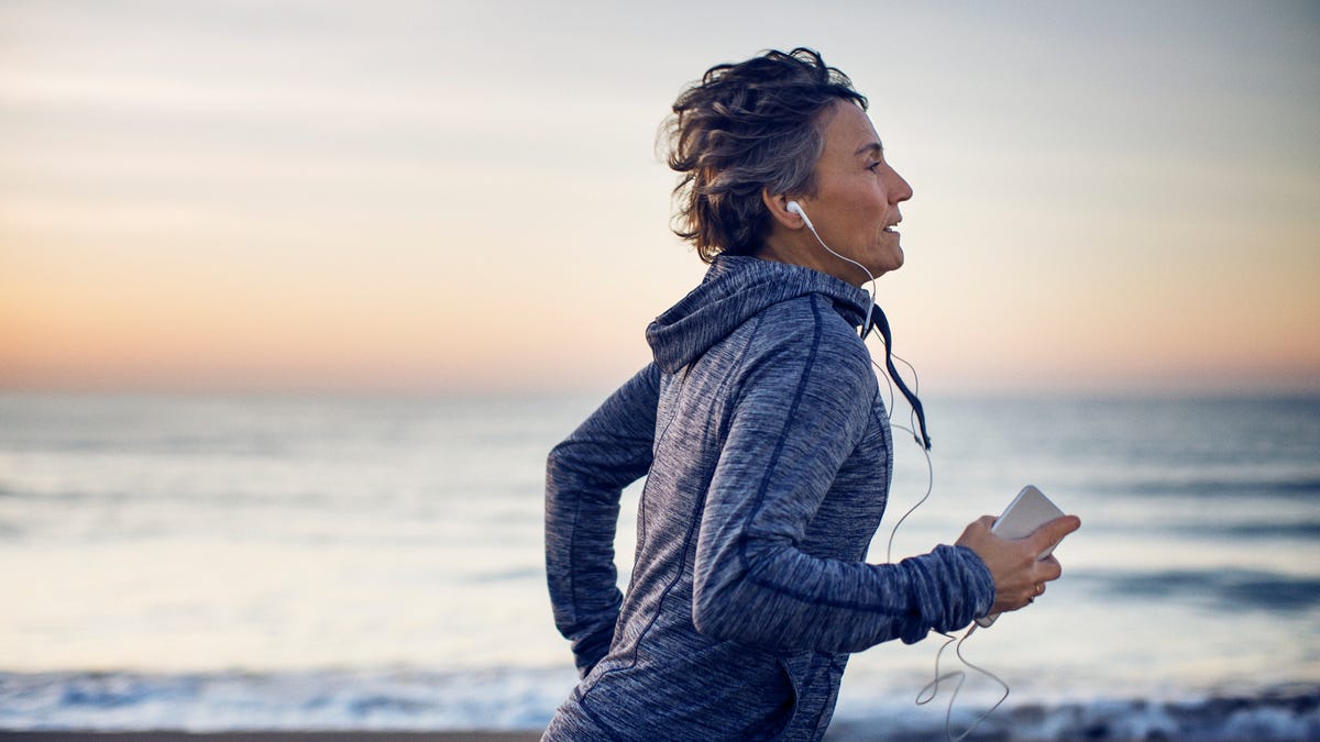 woman running on beach