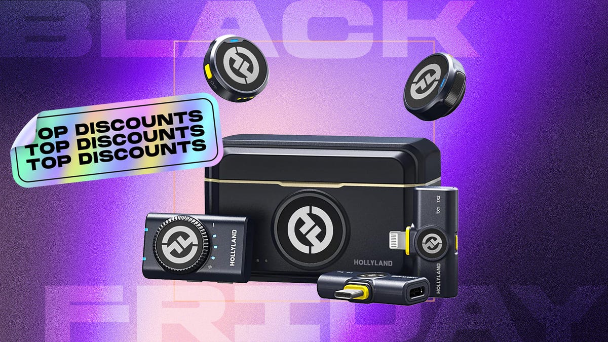 Hollyland microphone on purple background