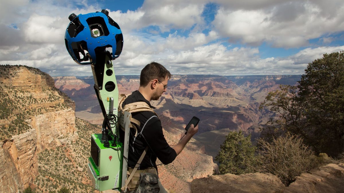 Google's Ryan Falor operates the Trekker with his Android phone.
