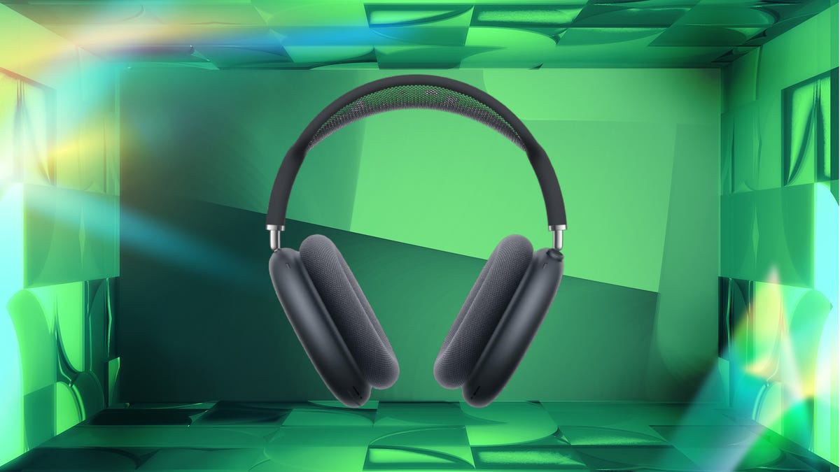 Apple AirPods Max 2 headphones in midnight with a green background