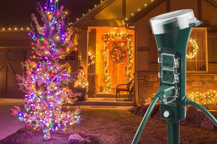 A BN-Link stake plug imposed on an outdoor Christmas display.