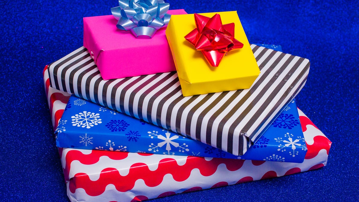 stack of wrapped gifts