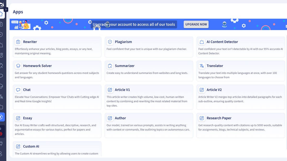 A screenshot of the Smodin interface.