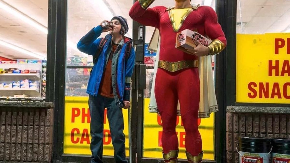 Actors Zachary Levi and Jack Dylan Grazer in the movie Shazam.