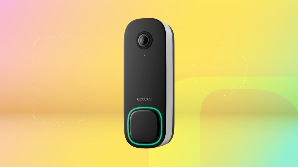 Ecobee Smart Video Doorbell on yellow gradient background