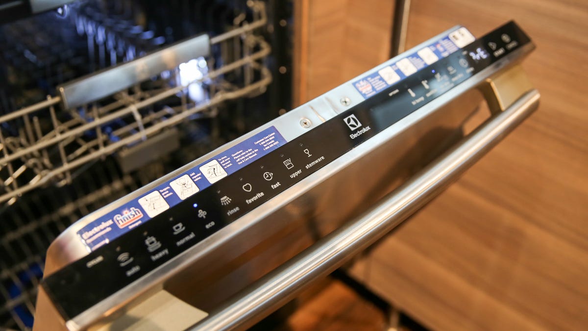 A dishwasher with its door open