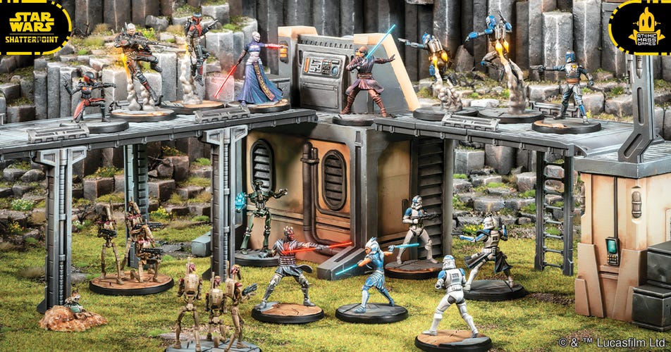 A field of miniature Star War figures in a fight scene
