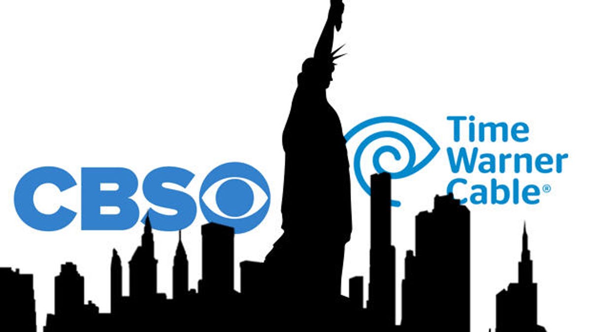 CBS and Time Warner Cable logos against the New York skyline
