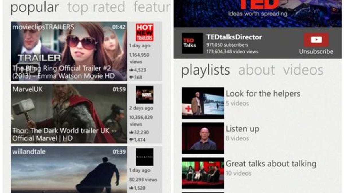 The latest YouTube app for Windows Phone.
