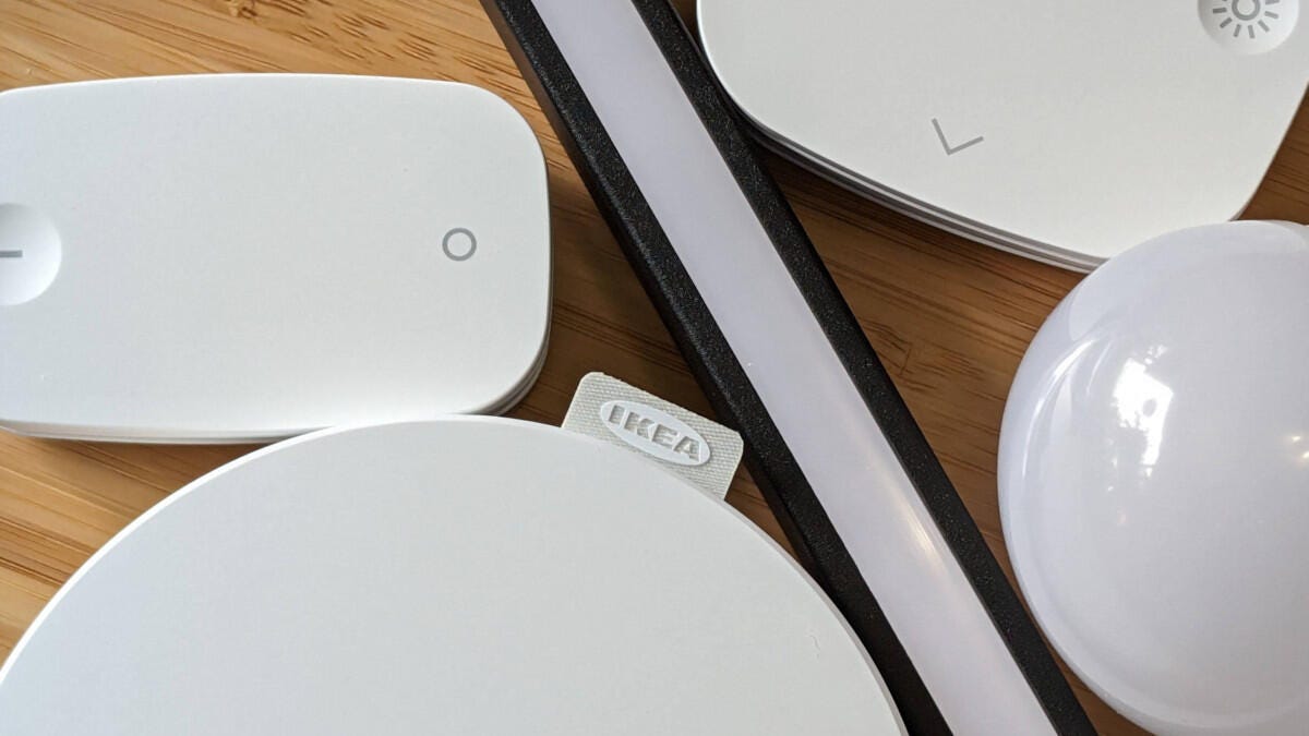 ikea smart lighting devices on desk