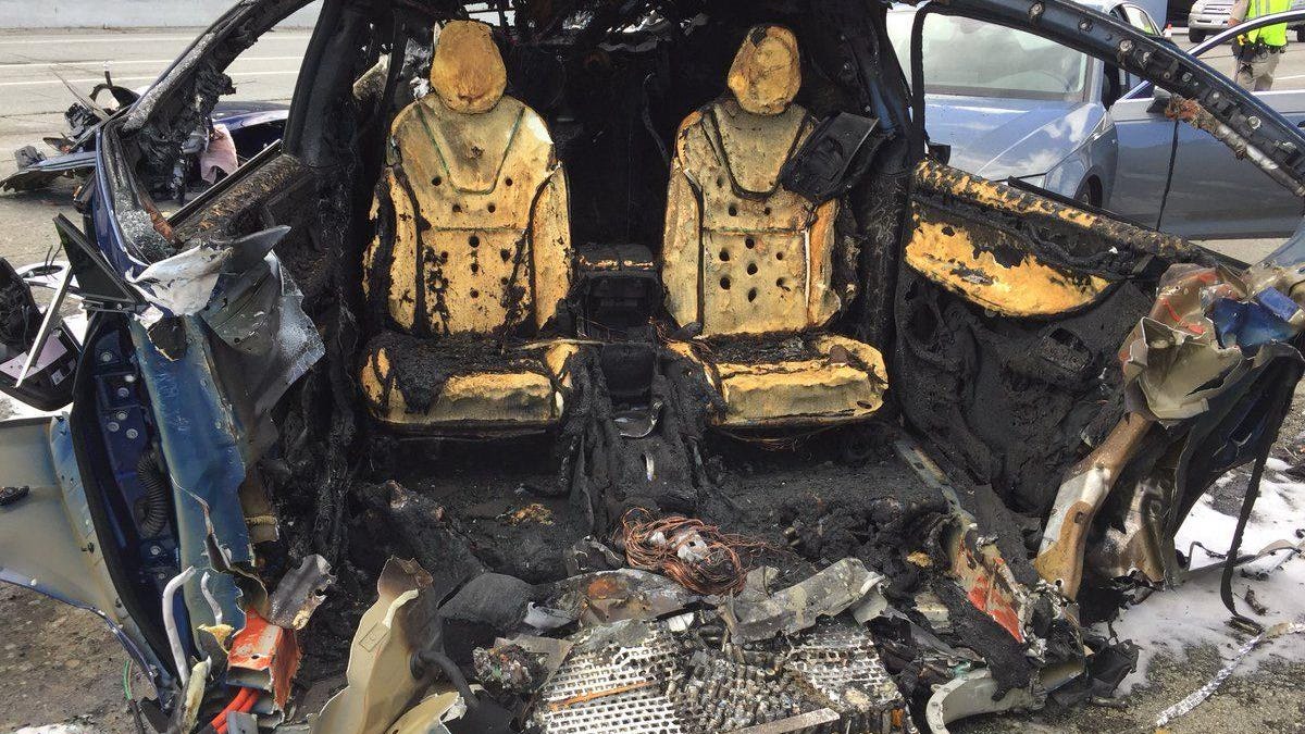 Remains of the charred Tesla Model X