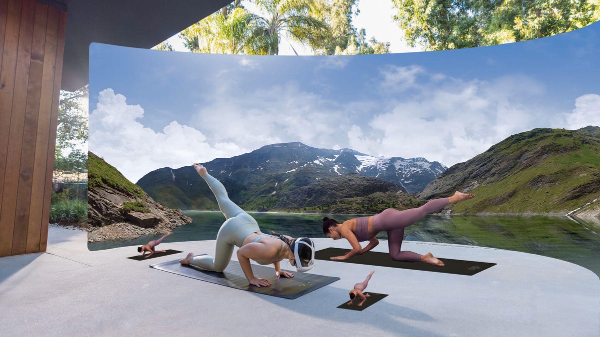 A woman doing VR pilates