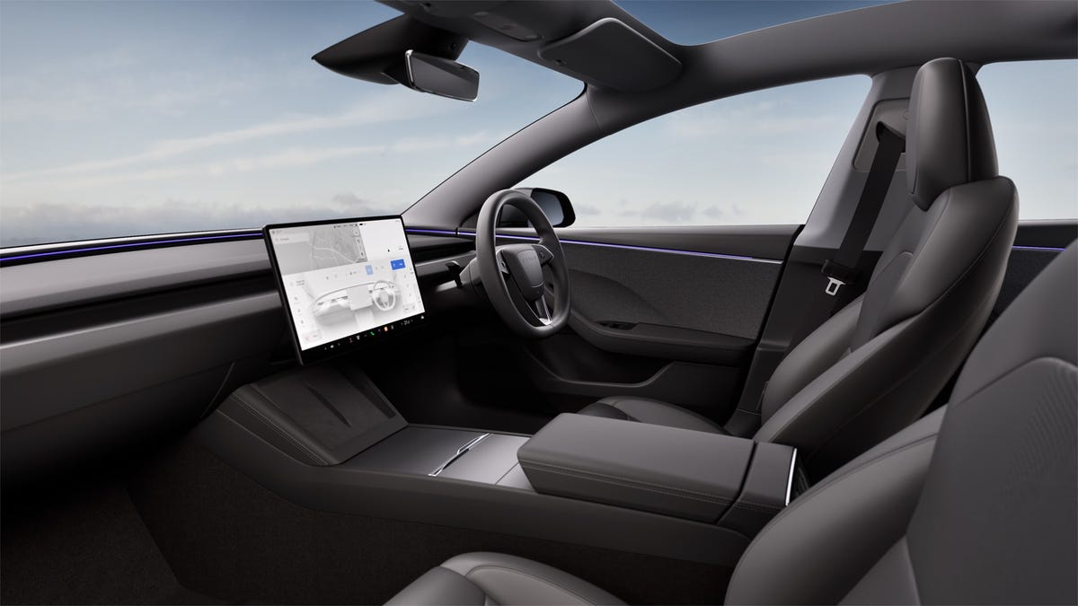 The interior of the refreshed Tesla Model 3 with the indicator stalk returned