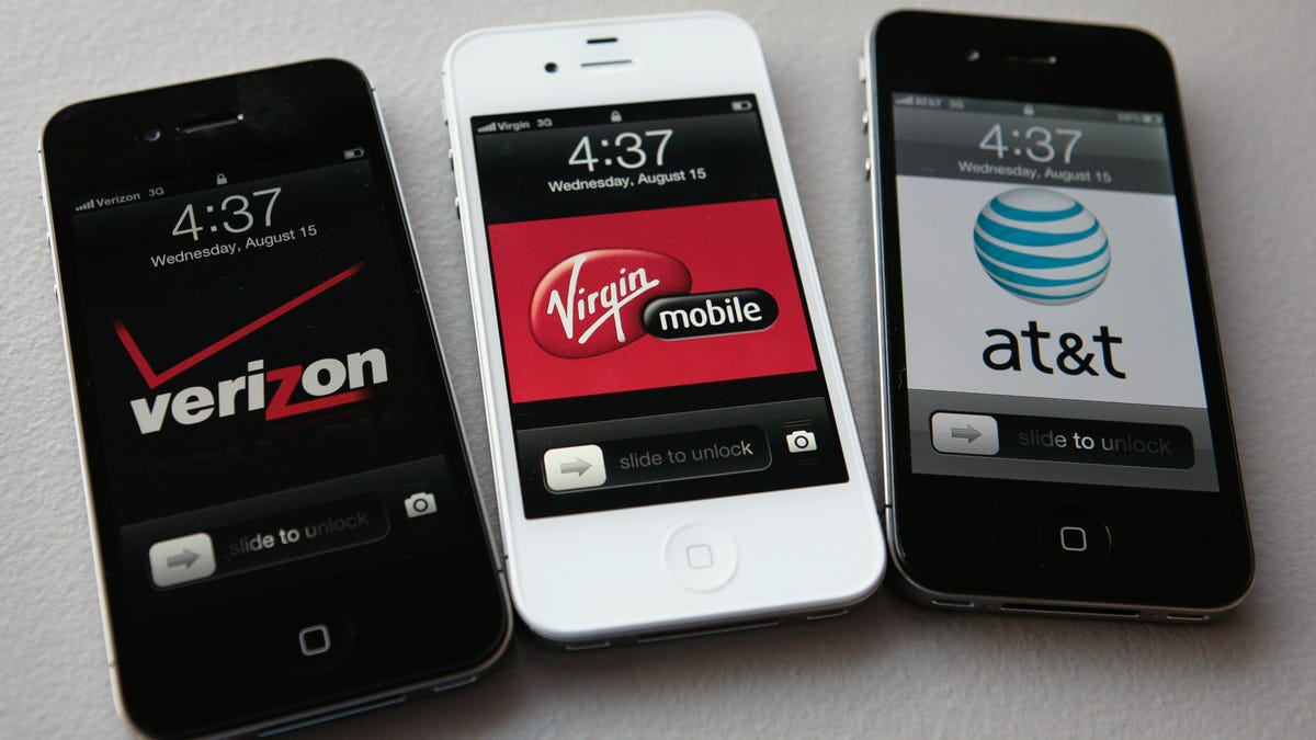 Verizon iPhone 4S, Virgin iPhone 4, and AT&T iPhone 4