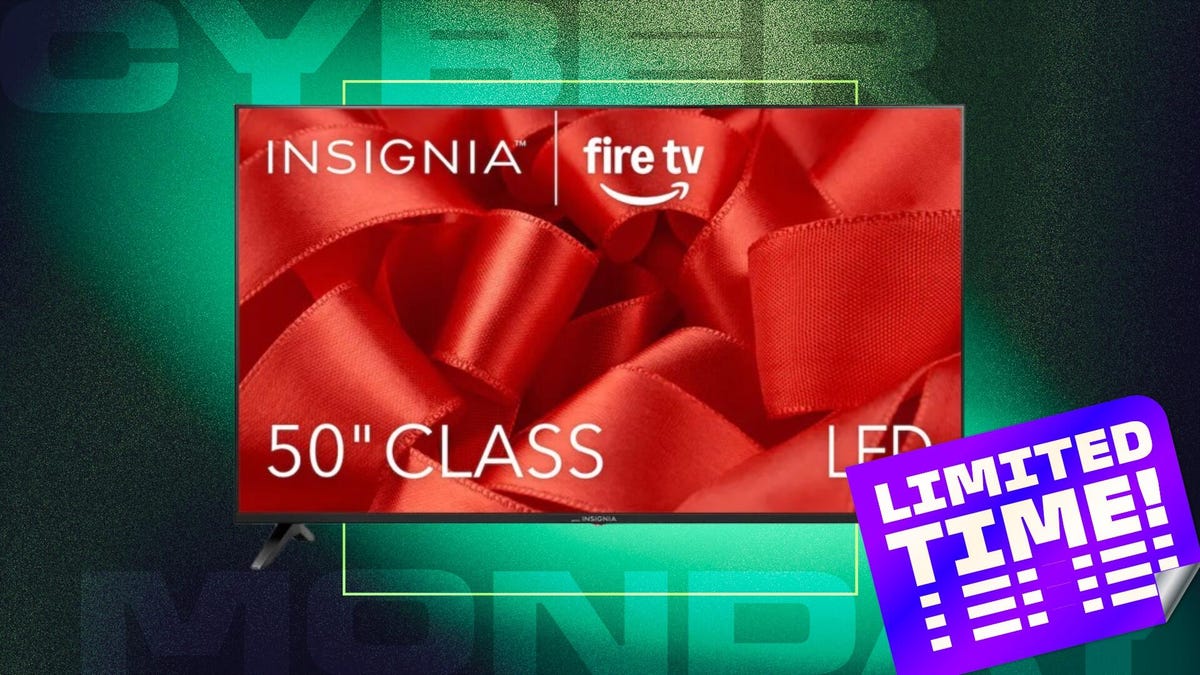 Insignia TV on green background