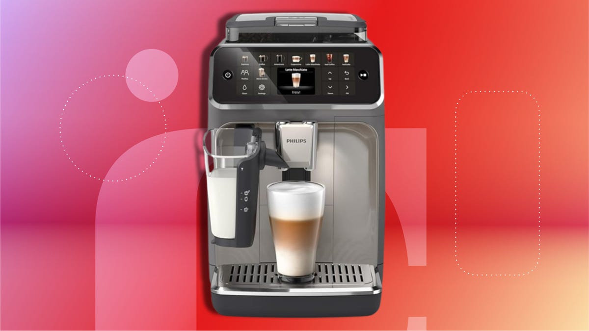 Philips 5500 Series Fully Automatic Espresso Machine against CNET's red commerce background.