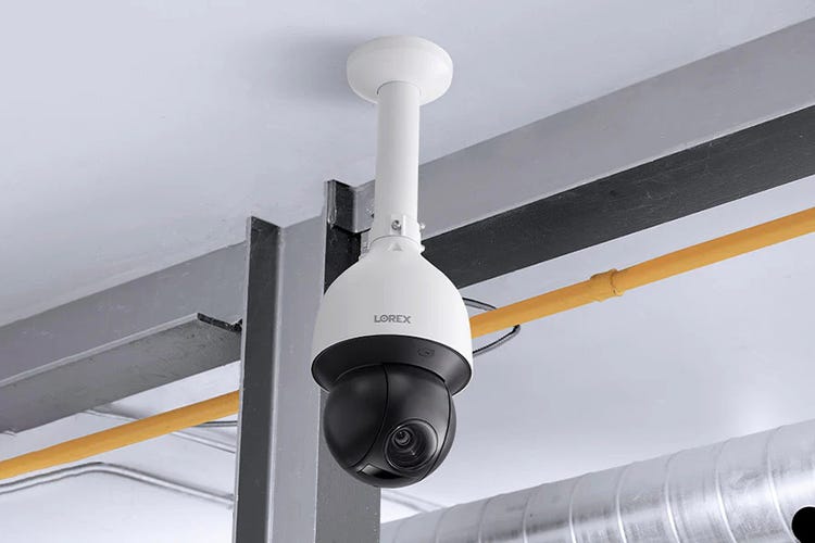 A Lorex dome cam connected to a commercial ceiling.