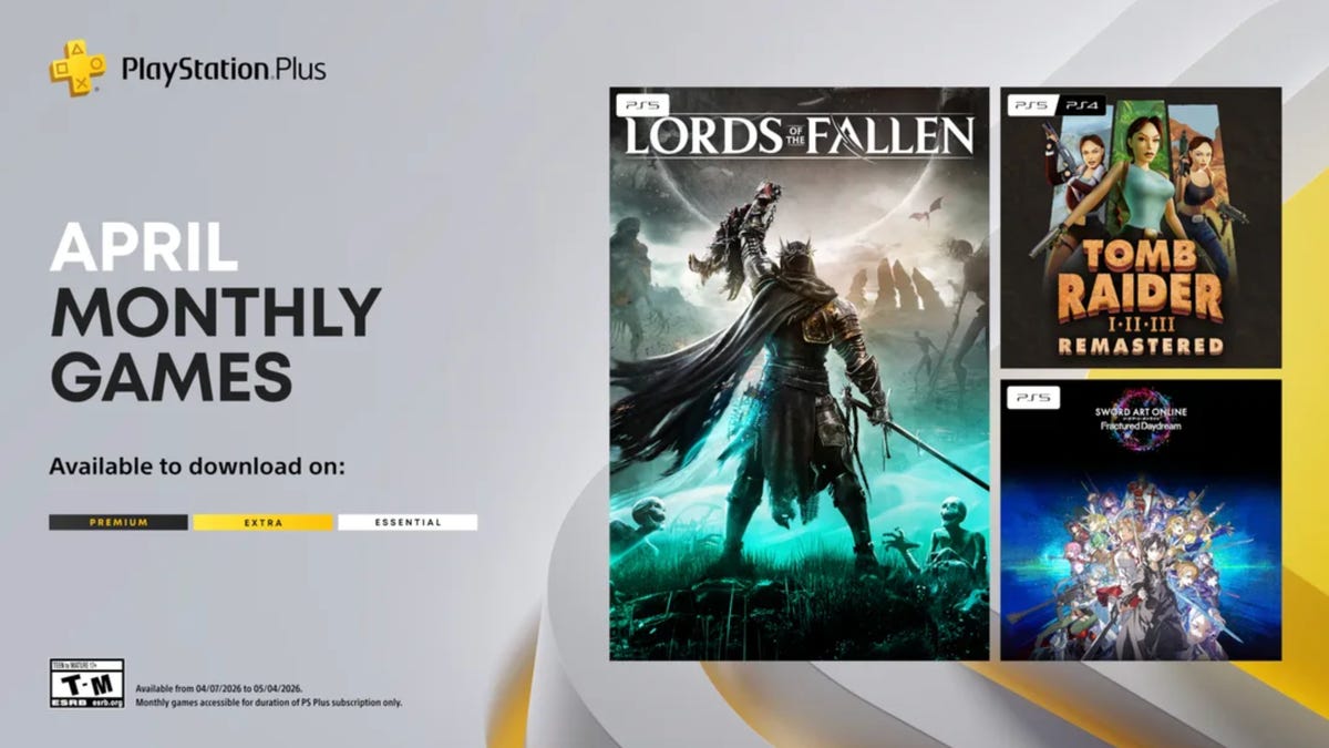 The PlayStation Plus lineup for April, including Lords of the Fallen and Tomb Raider 1-3 Remastered.