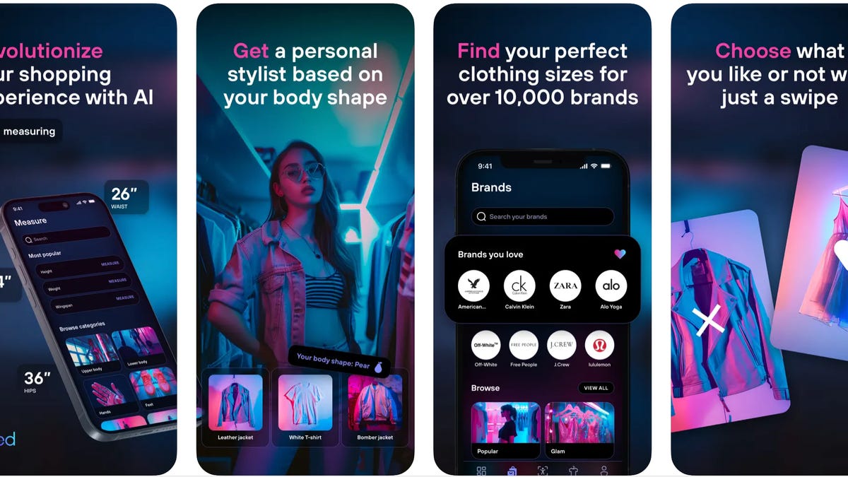 Screenshots from the AI measurement app, Fytted.