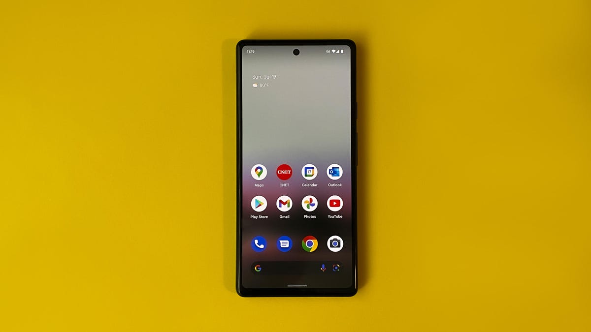 Google's Pixel 6A phone with app icons on the home screen