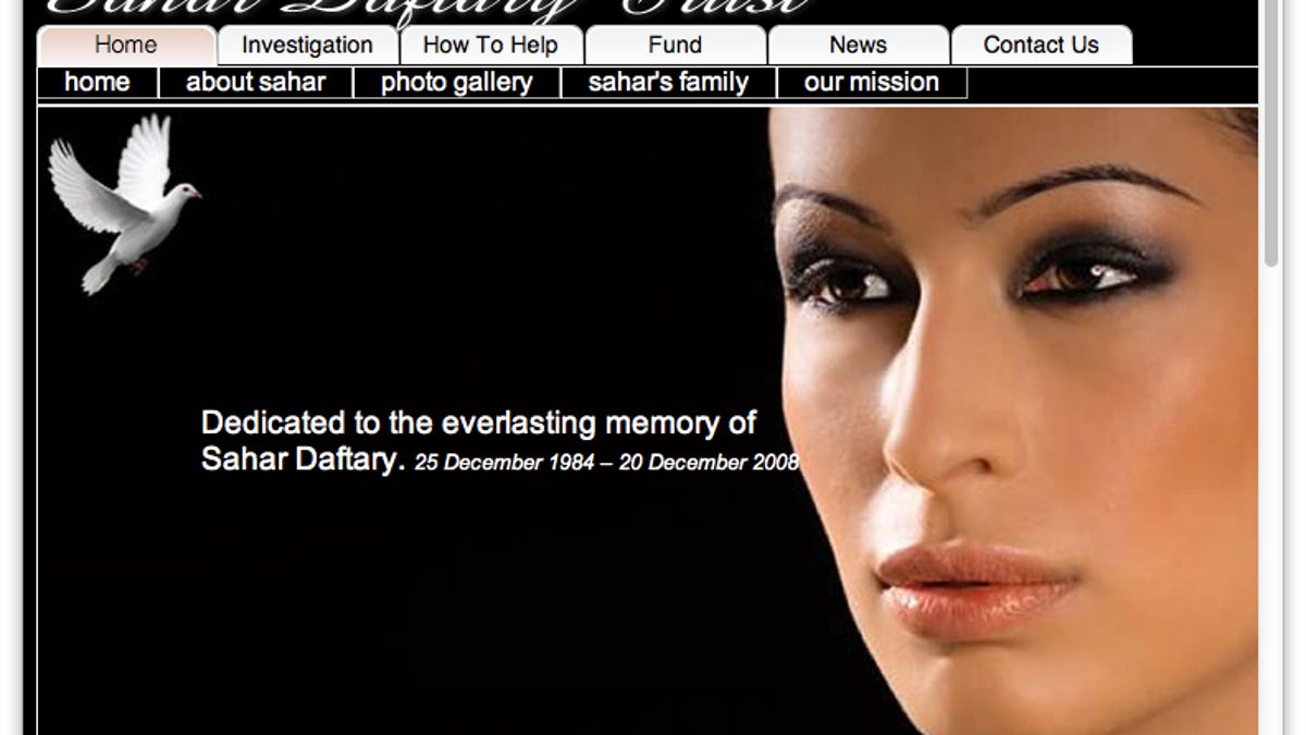 Screen snapshot of a Web site, SaharDaftary.org, set up to solicit information about Daftary's death.