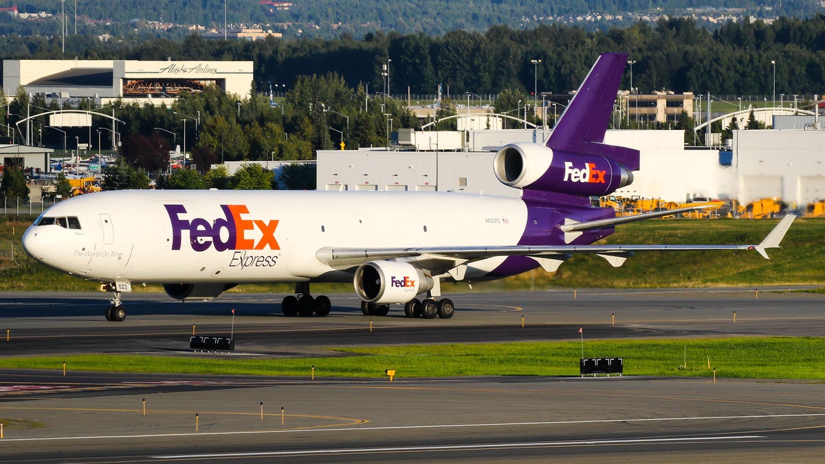 FedEx seen taxiing towards its stand for refueling