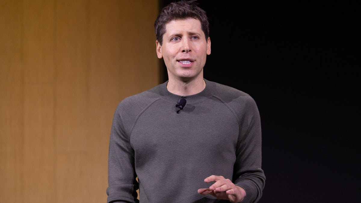 OpenAI CEO Sam Altman speaking at his company's DevDay event in 2023