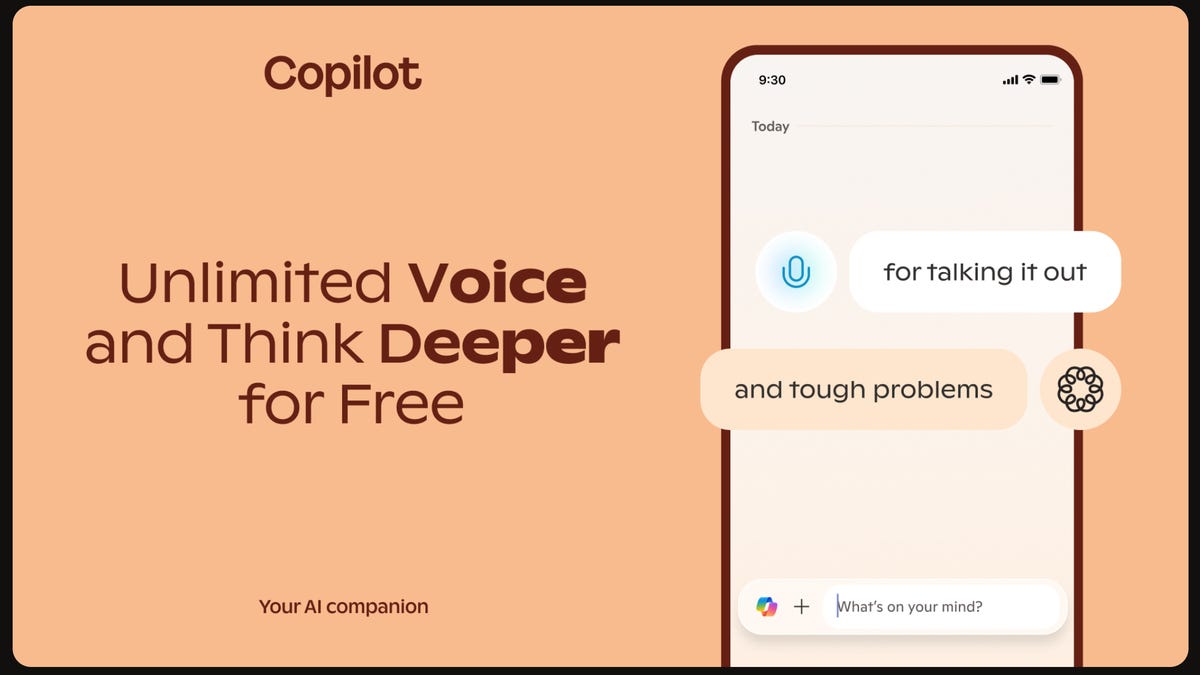 A screenshot of the announcement that Microsoft Copilot Voice and Think Deeper are free and unlimited